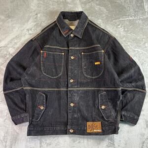 Vintage Platinum FUBU Muhammad Ali Denim Jacket Mens L Black Y2K Hip Hop